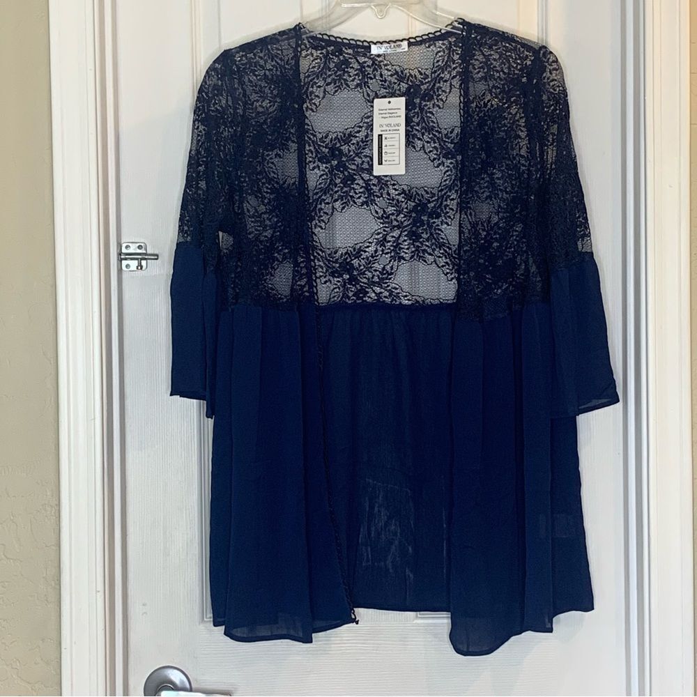 IN’VOLAND Open Front Navy Lightweight Cardigan Size 16W